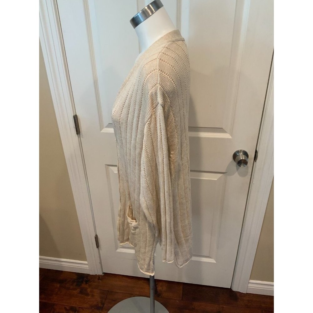 Escada Cream Open-Front Ribbed Knit Cardigan with Pockets - Picture 5 of 7